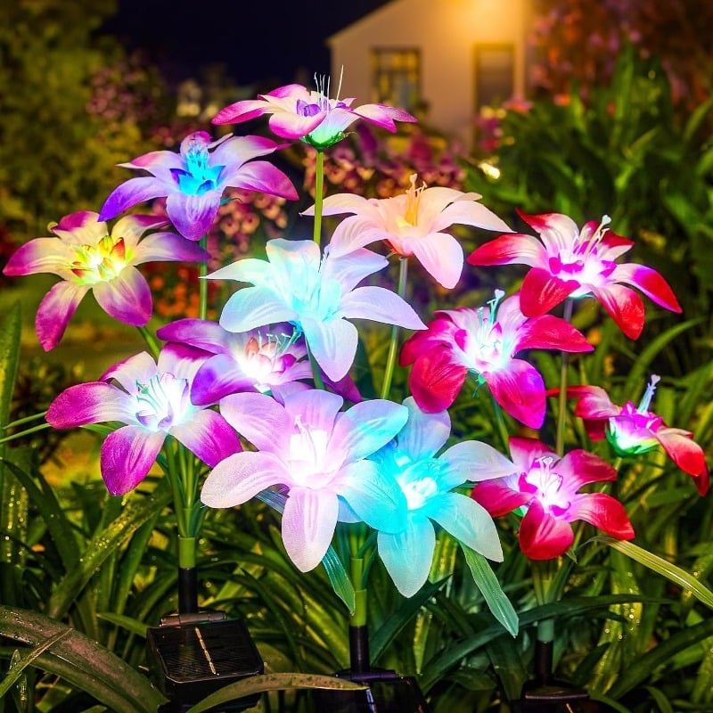 🎄 Solar-Powered Blooming Lily Flowers Lights