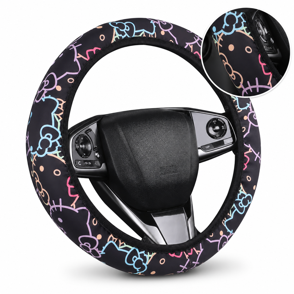 Universal 38cm Ringless Silk Steering Wheel Cover Printed Breathable Car Wheel Protector for All Seasons