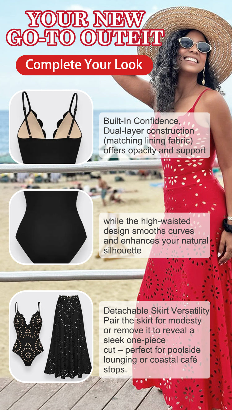 🔥Summer Cool Deal  👙Women’s Sexy One Piece Swimsuit with Matching Swim Long Skirt💕