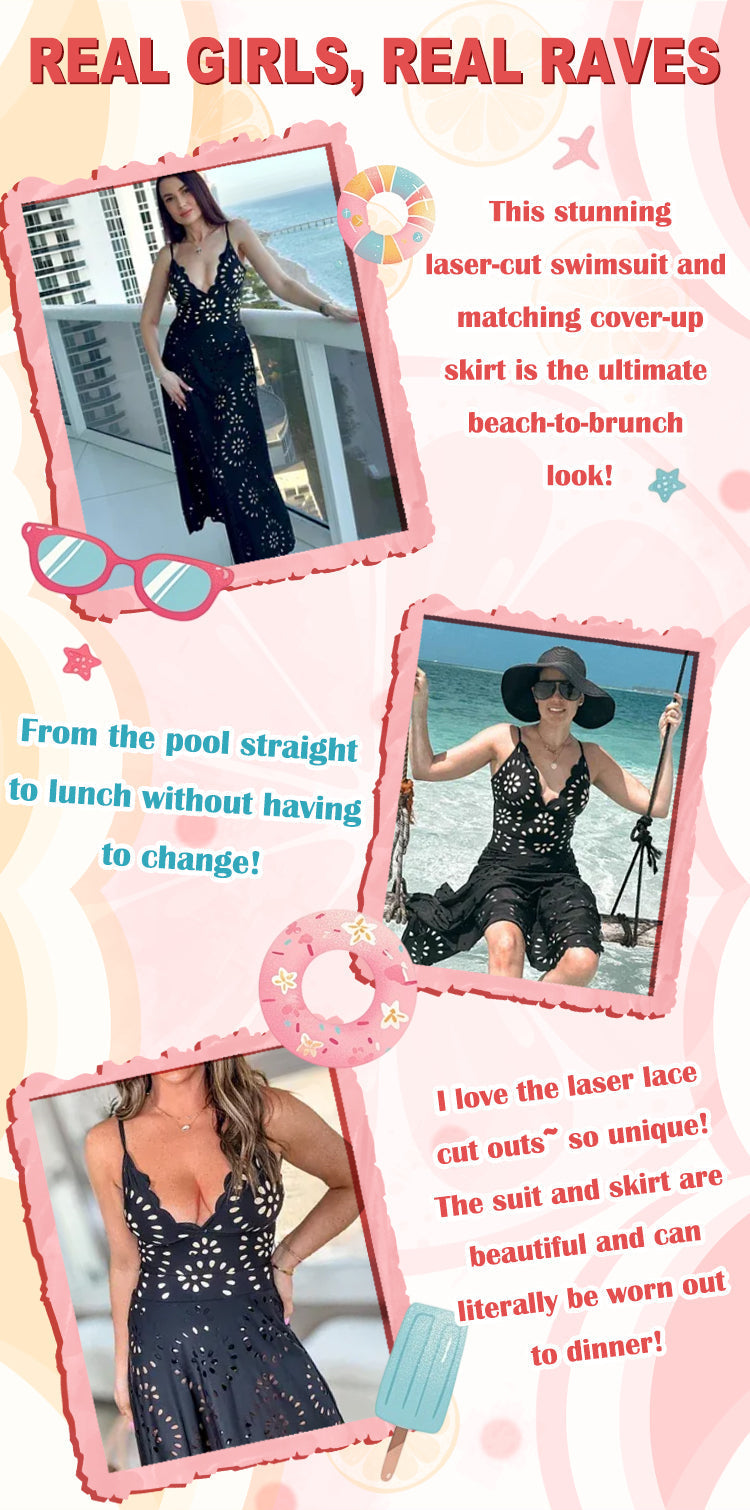 🔥Summer Cool Deal  👙Women’s Sexy One Piece Swimsuit with Matching Swim Long Skirt💕