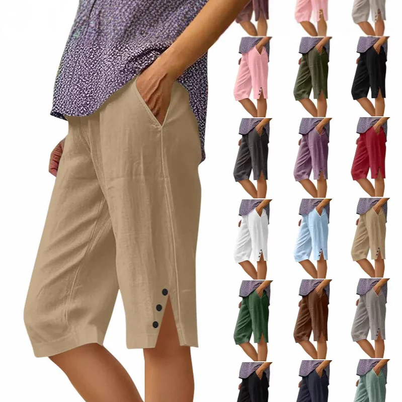 ⏳Time-Limited Special ⏰Women's Casual Solid Color Pocket Capri Pants