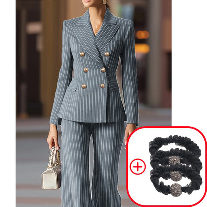 ⏳Time-Limited Special⏰Women's Pinstripe Double-Breasted Suit Set