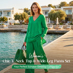 ✨ NEW! Women's V-Neck Lounge Set with Wide-Leg Pants