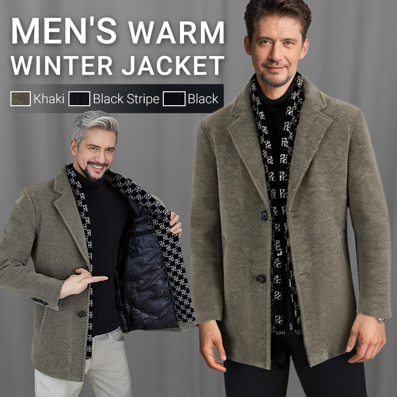 🎁Men’s Stylish Notched Lapel Winter Tweed Jacket with White Duck Down Lining