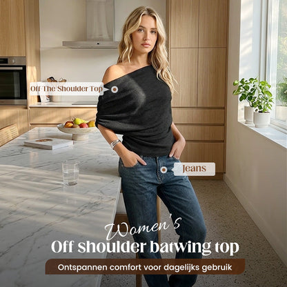 Women's Asymmetrical Off-Shoulder Batwing Sleeve Top👚