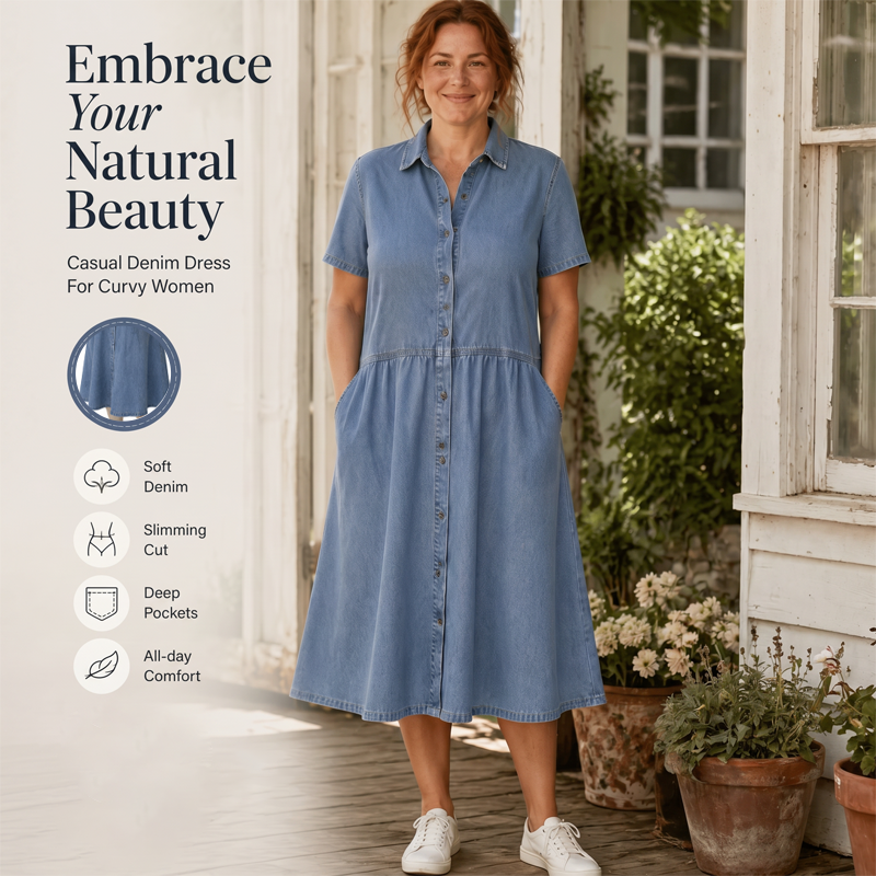 🔥Limited-time offer-Women's Elegant & Casual Denim Shirt Dress