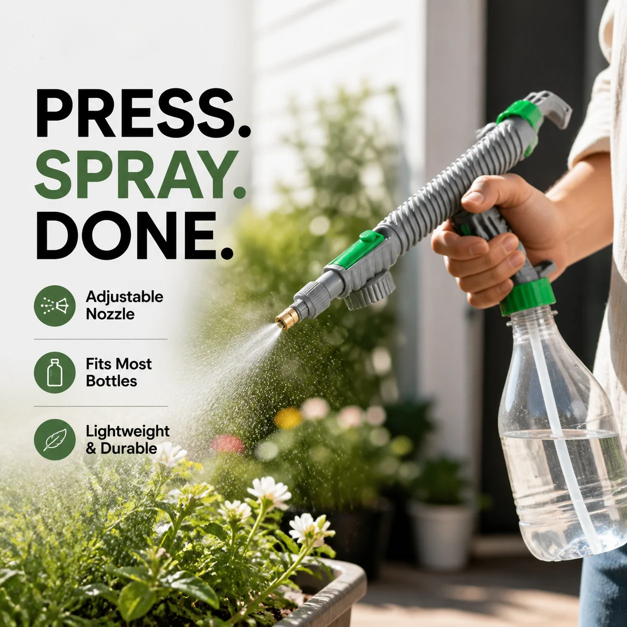 🌿Manual Drink Bottle Sprayer with Adjustable Nozzle‑Portable DIY Garden Spray Tool, Fits Standard Plastic Bottles for Plant Watering, Fertilizing & Pest Control