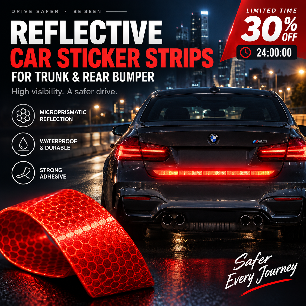 🚗 Reflective Car Sticker Strips for Trunk & Rear Bumper