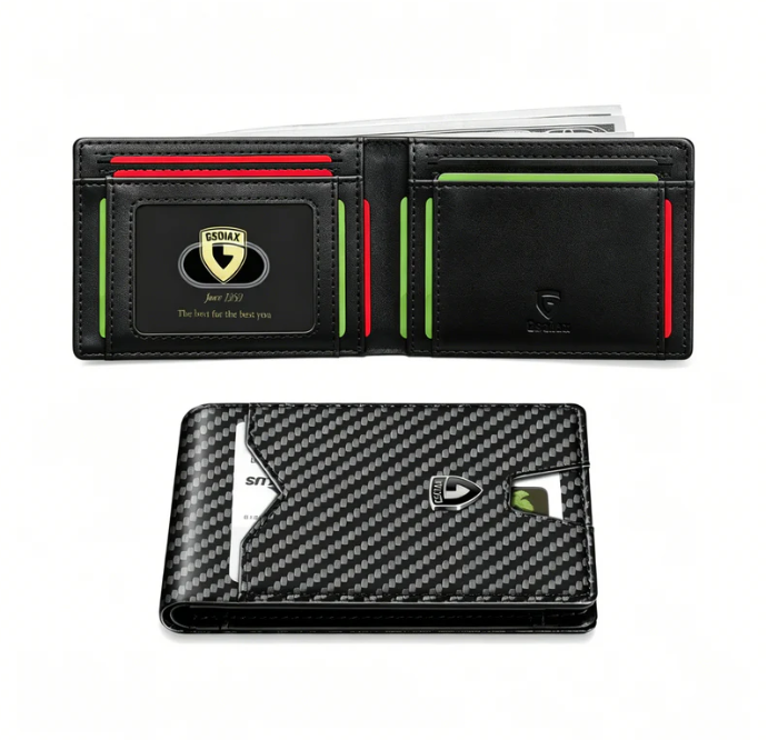 RFID-Blocking Leather and Carbon Fiber Credit Card Holder
