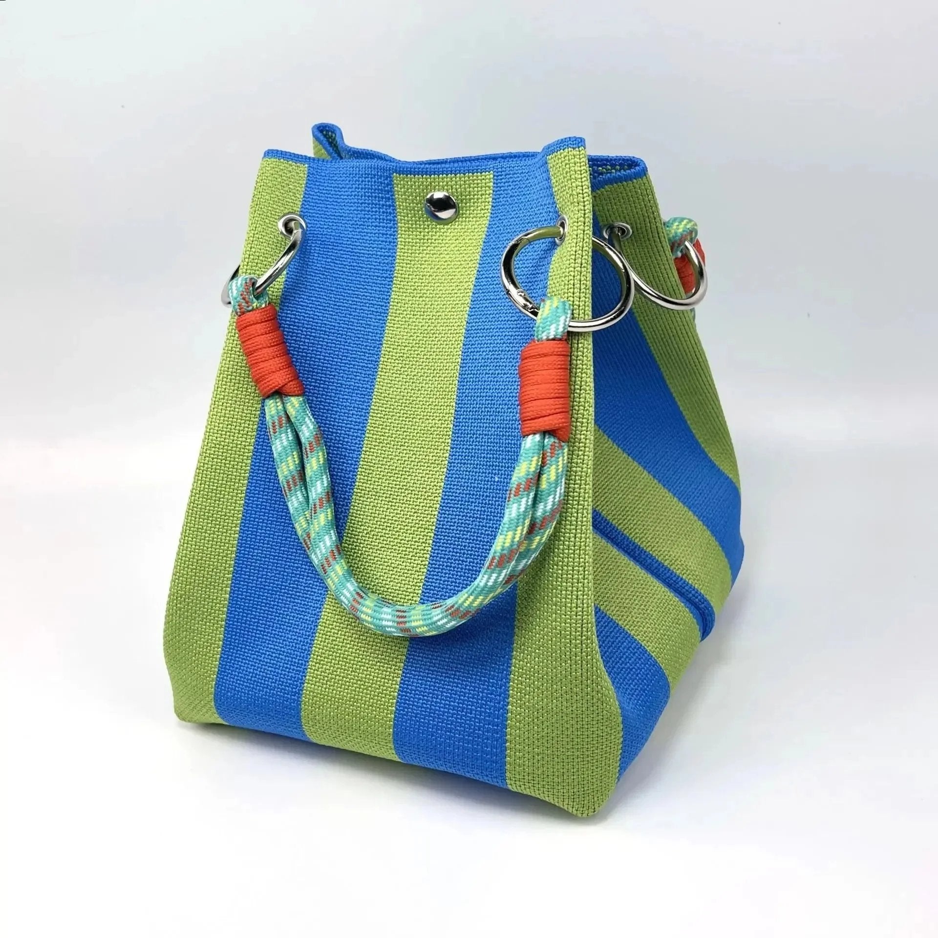 🌴 Boho Striped Knit Bucket Handbag for Women – Handmade Summer Beach Shoulder Bag