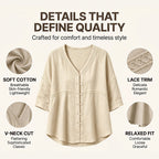 Women's V-Neck Lace Trim Button-Down Blouse