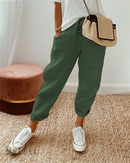 👖Casual Cotton and Linen Pants for Women – Breathable, High-Waisted & Ankle-Length Elegance🤍