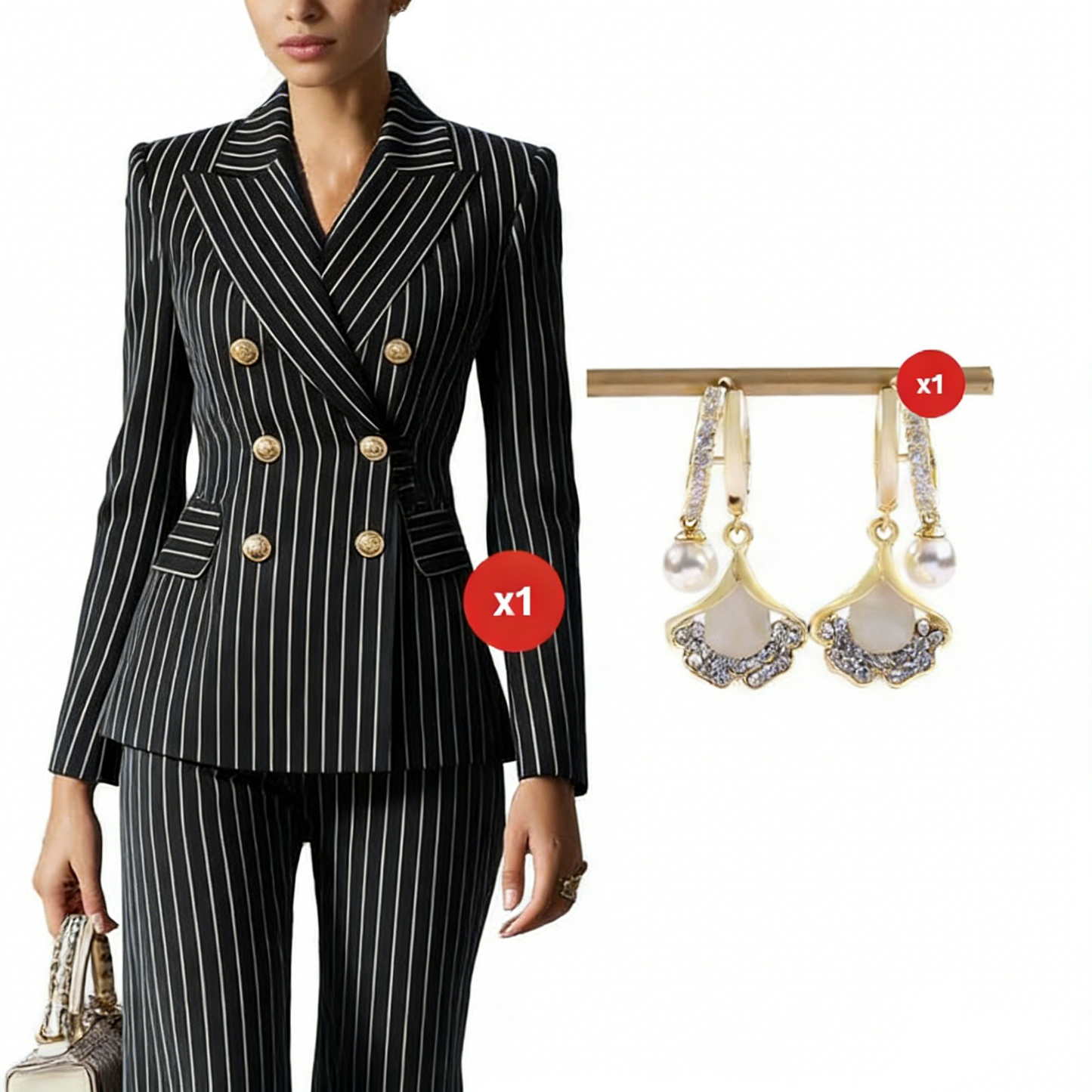 ⏳Time-Limited Special⏰Women's Pinstripe Double-Breasted Suit Set