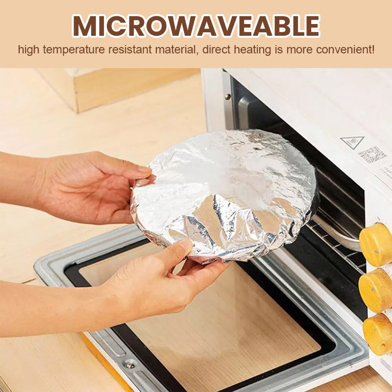 🥡🍲 Aluminum Foil Heat-Retaining Cover – Locks heat for hours, microwave safe. Reusable, eco-friendly. Keep every meal hot! ♻️✨