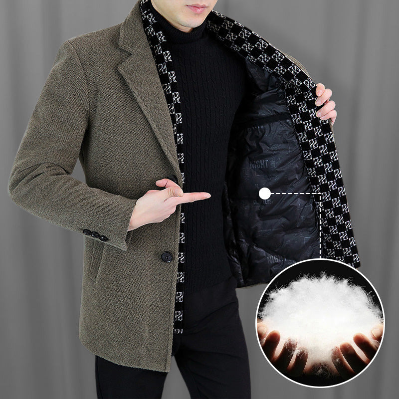 🎁Men’s Stylish Notched Lapel Winter Tweed Jacket with White Duck Down Lining