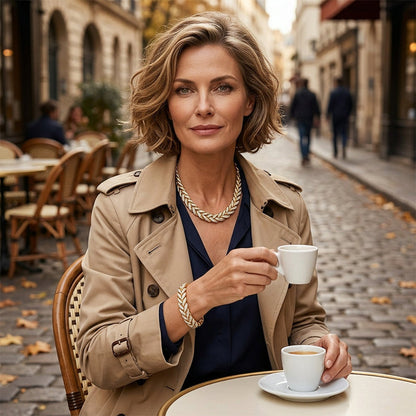 Adjustable Rhinestone Leaf Link Necklace & Bracelet Set