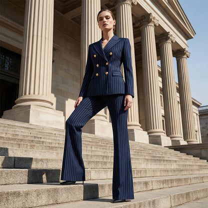 ⏳Time-Limited Special⏰Women's Pinstripe Double-Breasted Suit Set
