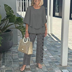 Women’s Casual Round Neck Half Sleeve Top Printed Pants Two Piece Set