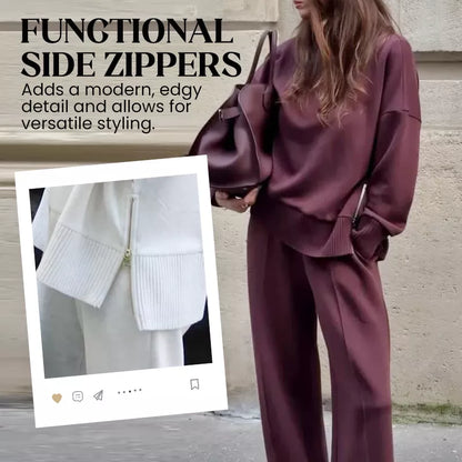 💥High-Neck Side-Zip Sweatshirt & Pants Set 👚👖