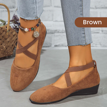 🔥Hot Sale🔥Elegant Solid Color Elastic Strap Low Wedge Shoes