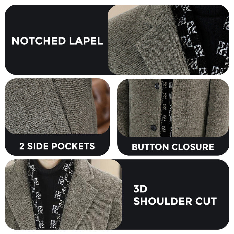 🎁Men’s Stylish Notched Lapel Winter Tweed Jacket with White Duck Down Lining