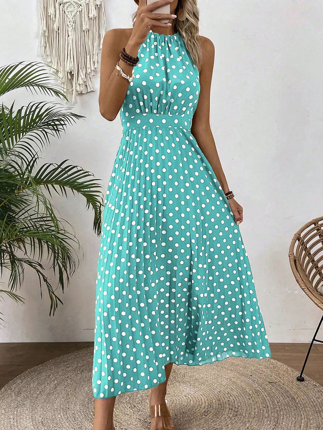 Women's Polka Dot Halter Neck Dress👗