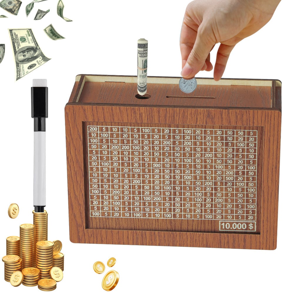 🔥Retro Style Wooden Money Box with Counter Piggy Bank Handmade Saving Money Goal Piggy Bank