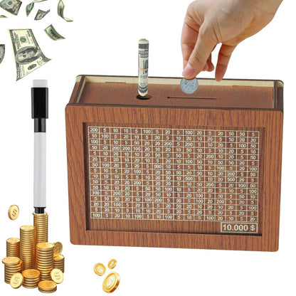 🔥Retro Style Wooden Money Box with Counter Piggy Bank Handmade Saving Money Goal Piggy Bank