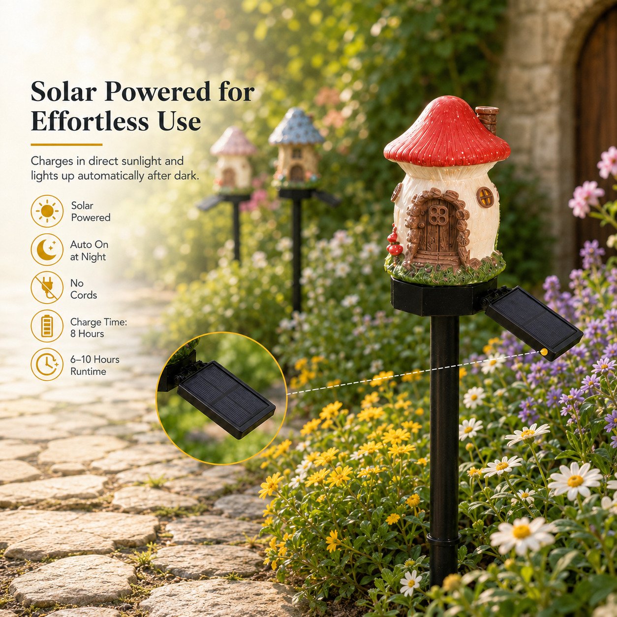 🌙🏡Solar Fairy-Tale Mushroom Cottage Garden Light