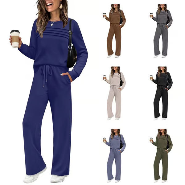 💐Women's Crew Neck Top & Drawstring Pants Set