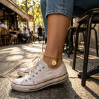 Gold Initial Anklet with Figaro Chain – Personalized letter, tarnish-resistant & adjustable length 👣