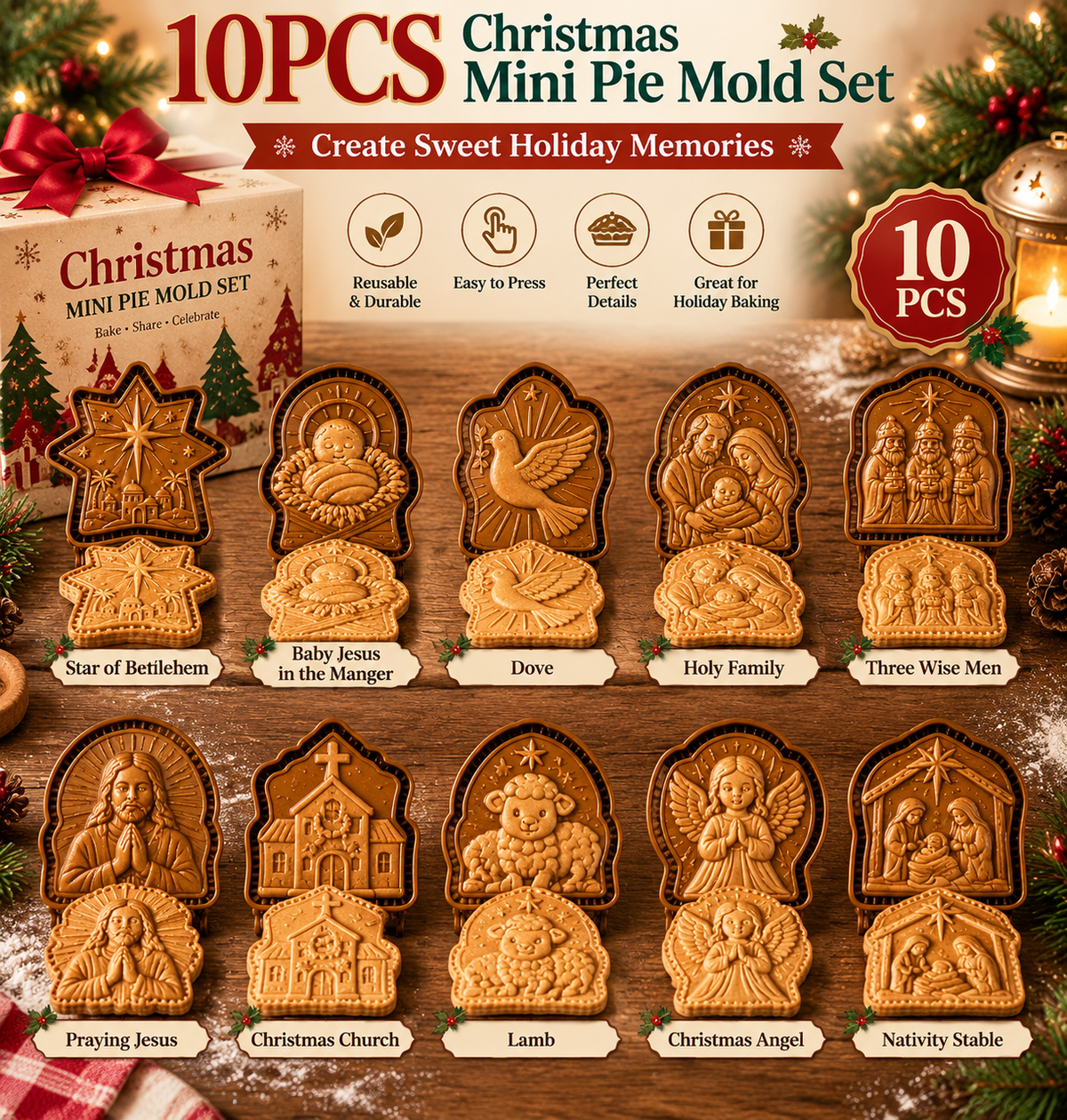 🥧✨ Faith & Nativity Christmas Mini Pie Mold Collection
