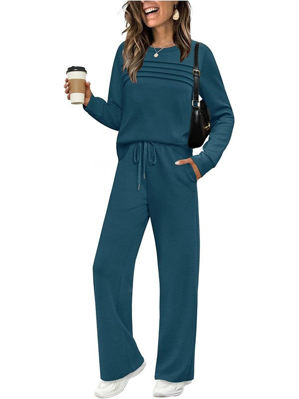 💐Women's Crew Neck Top & Drawstring Pants Set