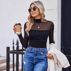 🎉Women's Sparkle Mesh Sheer Long Sleeve Ruched Top