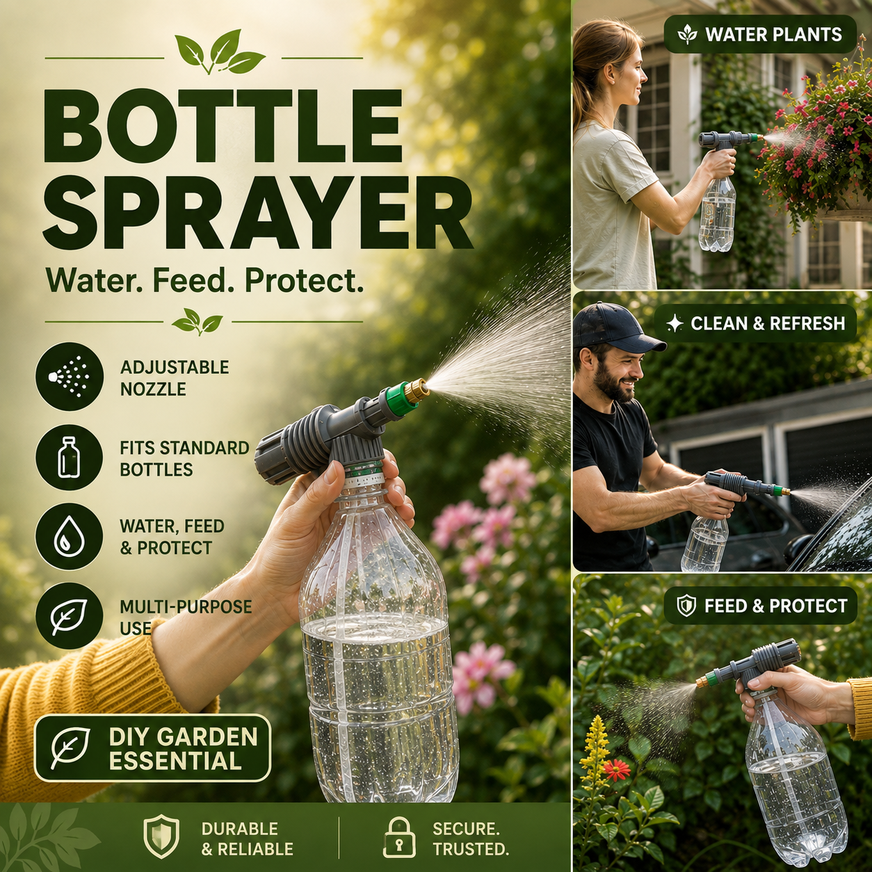 🌿Manual Drink Bottle Sprayer with Adjustable Nozzle‑Portable DIY Garden Spray Tool, Fits Standard Plastic Bottles for Plant Watering, Fertilizing & Pest Control
