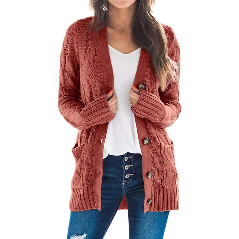 Women's Fall Casual Long Sleeve Button Down Open Front Cable Knit Cardigan Sweater Coat