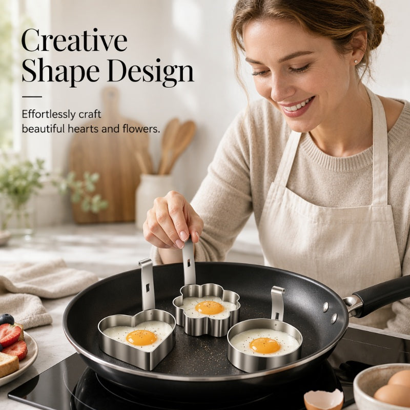🥚🍳304 Stainless Steel Egg Ring Mold – Fun Breakfast Shapes, Leak-Resistant Flat Base & Easy-Release Design