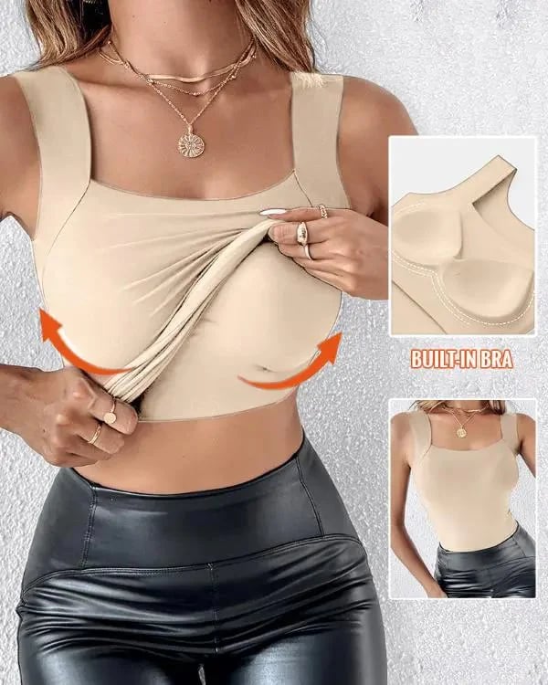🔥💐Women's U Neck Thermal Tank Tops with Built-In Bra