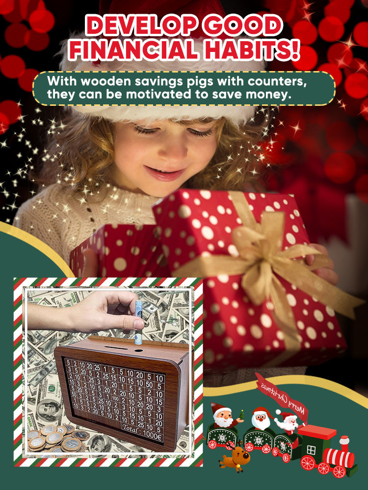 🔥Retro Style Wooden Money Box with Counter Piggy Bank Handmade Saving Money Goal Piggy Bank