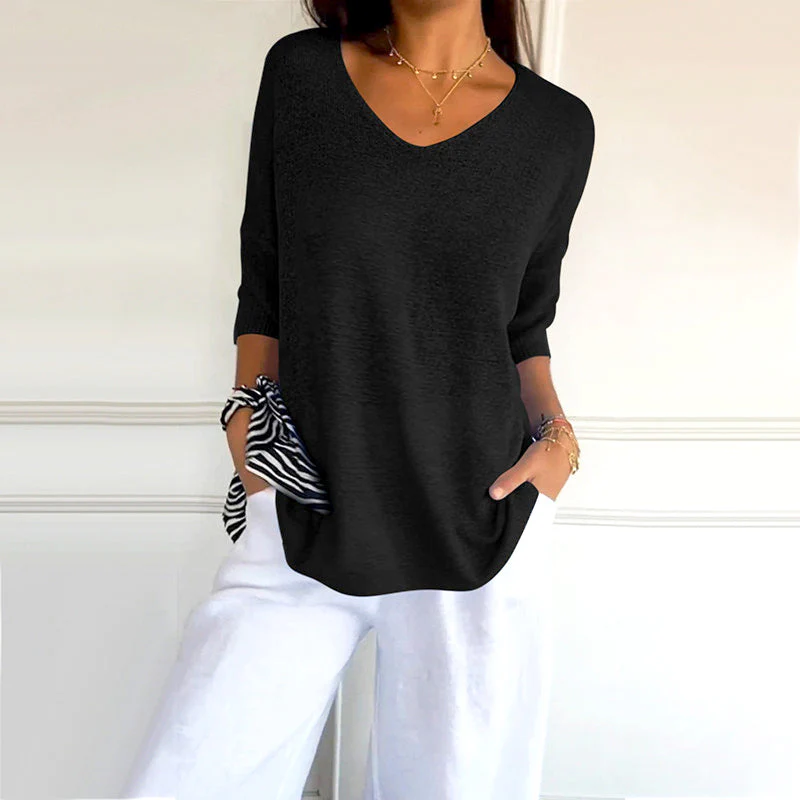 ✨ Solid Color Knitted V-Neck Top – Breathable Comfort, Minimalist Elegance & Timeless Style 💎👚
