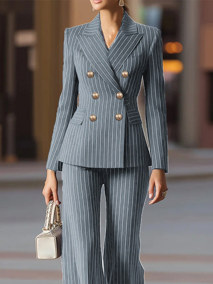⏳Time-Limited Special⏰Women's Pinstripe Double-Breasted Suit Set