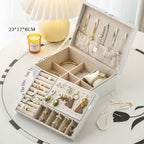 Large Capacity PU Leather Earrings & Necklace Organizer with Lock