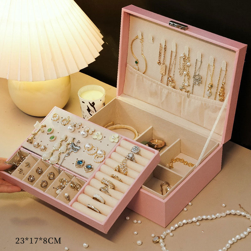 Large Capacity PU Leather Earrings & Necklace Organizer with Lock