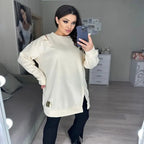 Stylish Round-Neck Side-Slit Long-Sleeve Loose Midi Dress ✨
