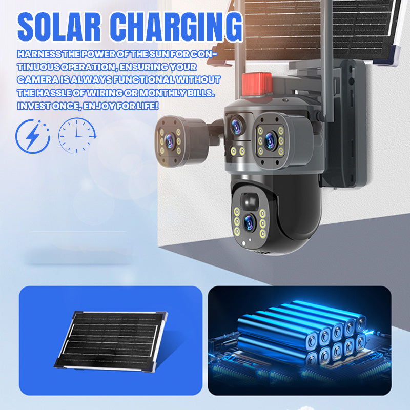 🎥 Triple-Lens Solar 360° Dome Camera