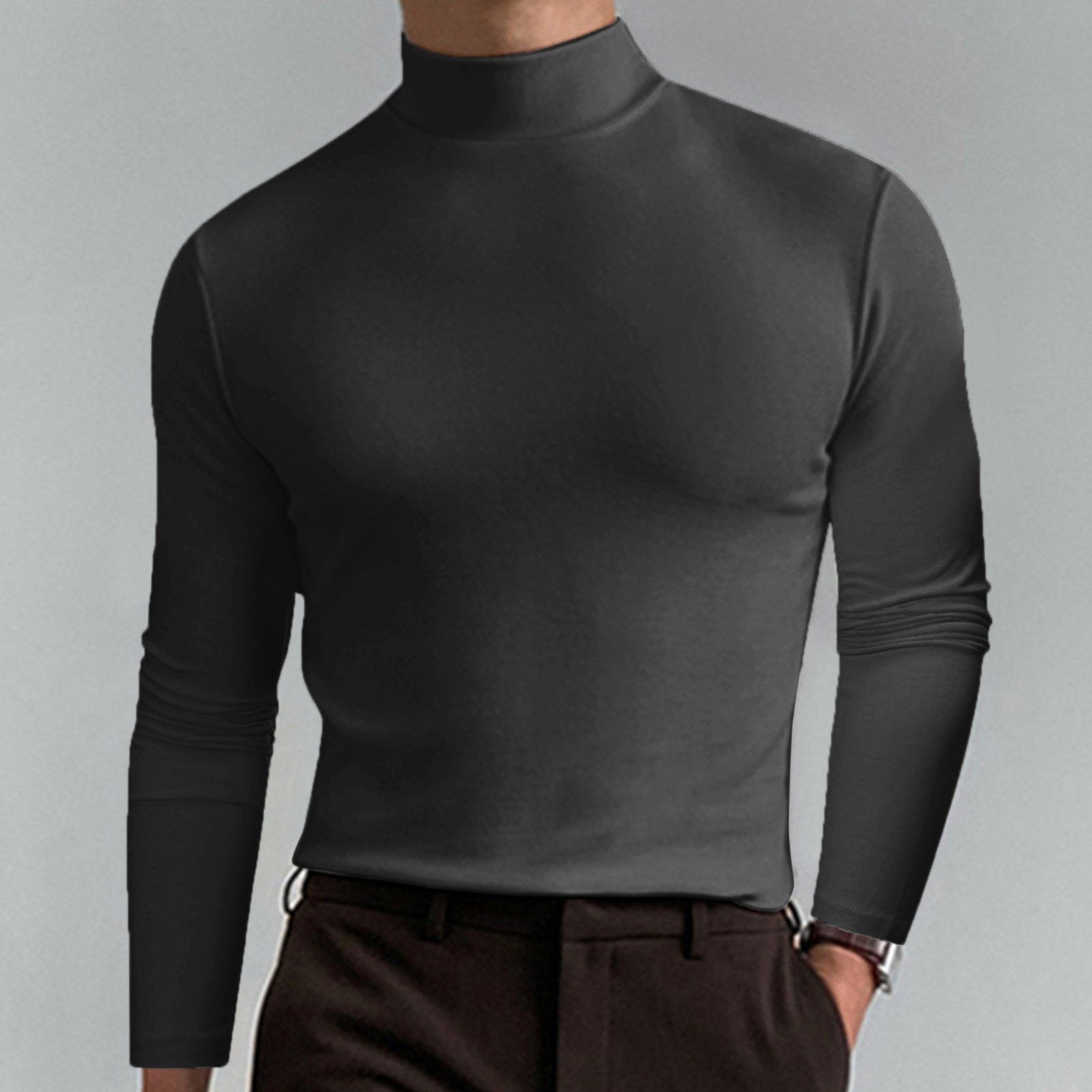 🔥 Men's High Neck Slim Fit T-Shirt - Stretchy & Breathable for Gym or Casual, Modern Style & Comfort 🏃‍♂️📦