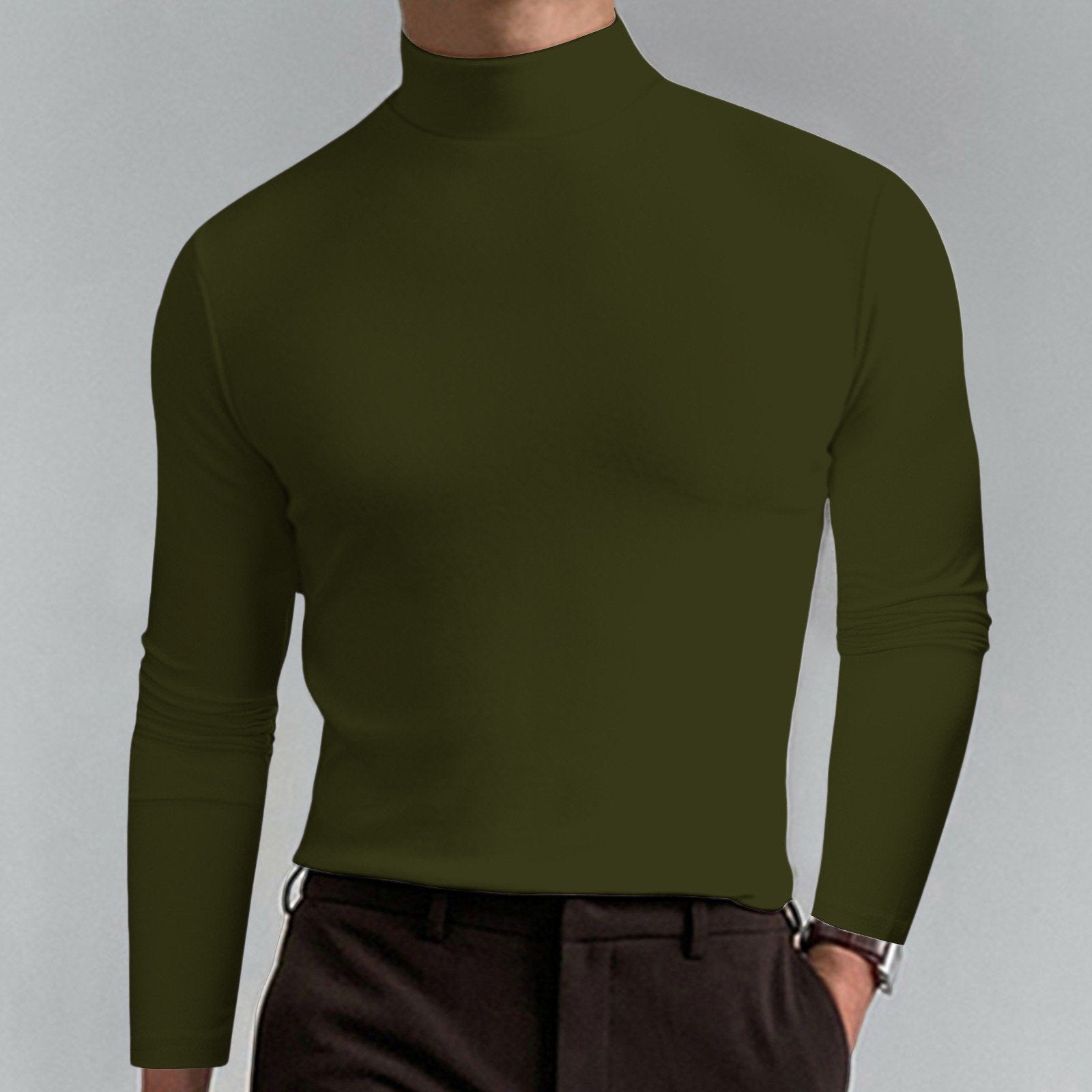 🔥 Men's High Neck Slim Fit T-Shirt - Stretchy & Breathable for Gym or Casual, Modern Style & Comfort 🏃‍♂️📦