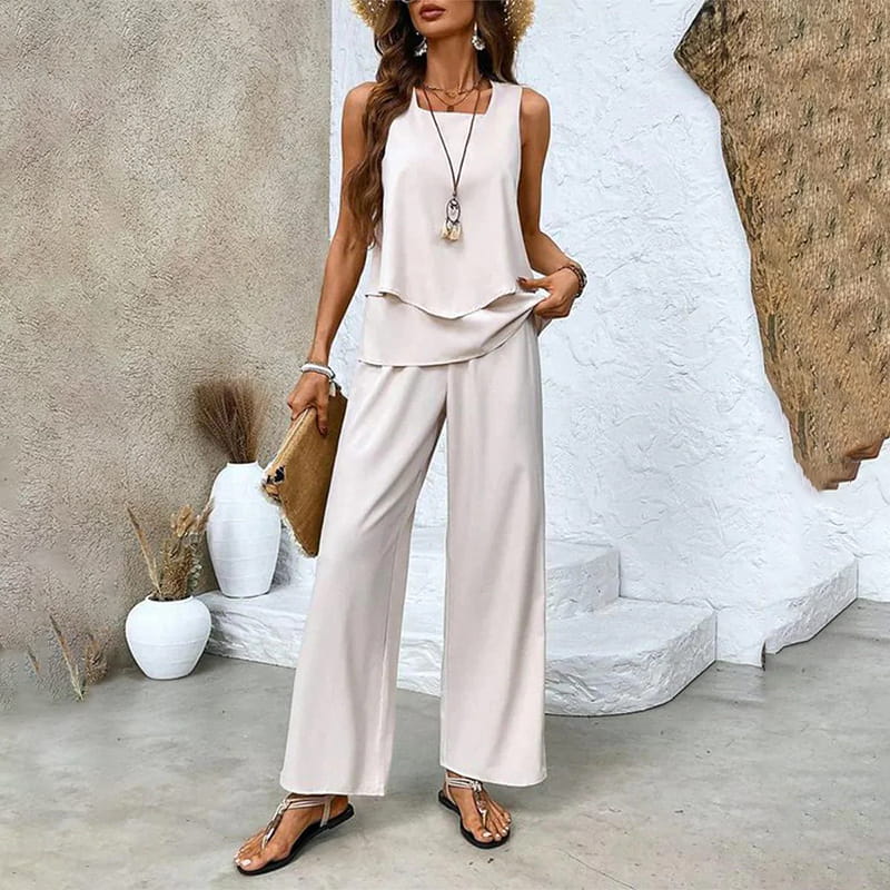 🌺 Women’s Trendy Print 2-Piece Outfit – Sleeveless Top & Pants Combo!"