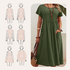 👗 Women’s Pleated Short-Sleeve Dress with Pockets – Soft Cotton-Linen Blend ☀️👜