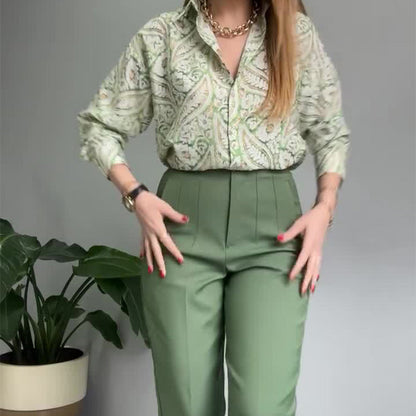 💐 Women's Printed Button-Up Shirt & Pants (High-end Fabric 2-Piece Set)